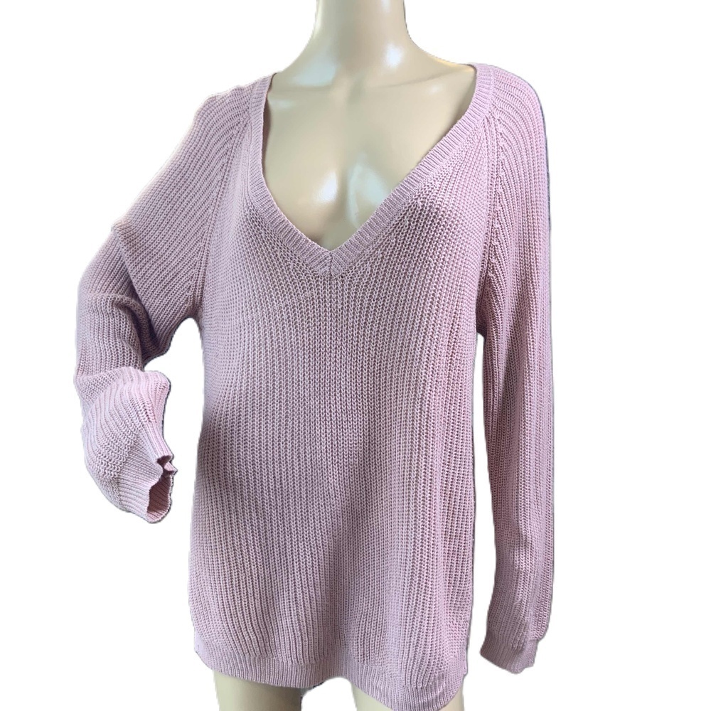 New York & Company Pink V-Neck Knit Pullover Sweater Sz XL Cottagecore Fairycore